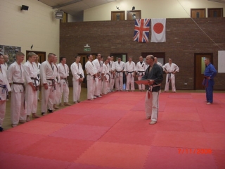 Sensei Mick Grime give a pep talk before the grading.